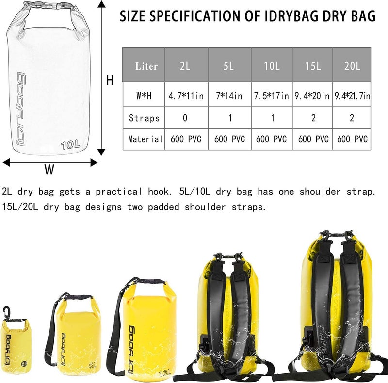 IDRYBAG Dry Bag for Kayaking Waterproof 2L/5L/10L/15L/20L, Small Dry Sack Waterproof Bag for Boating - Image 3